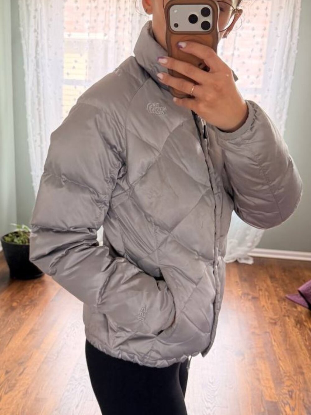 The North Face Metallic Silver 550-Down Filled Puffer Jacket - Picture 2 of 4